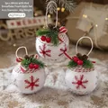 Set of 3 white Christmas balls with red snowflakes, pine needles and pine cones, 8cm diameter - Style H-White with Red Snowflake Foam Balls 3Pcs / Diameter 8cm
