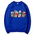 Royal blue Christmas hoodie with festive holiday drink prints in a flat lay view - S / Style 311 / Blue