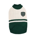 Dog winter knit sweater in cream and dark green patchwork with cable knit pattern - S / Green