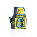 Vintage TLR-camera emaille speld in geel en blauw voor mode-accessoires decoratie - Vintage Camera