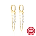 Elegante goldene S925 Sterling Silber Ohrhänger mit drei Zirkon-Steinen und Quasten - #1 Gold/Drei-Diamant-Kette