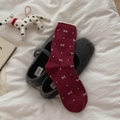 Calze di cotone rosso scuro con fiocco e scarpe Mary Jane in lana grigio scuro - Taglia unica / Fiocco