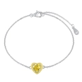 S925 sterling silver chain bracelet featuring a yellow heart-shaped zircon gemstone - 925 Silver / Yellow Zirconia Heart Silver Chain (DY150166-S-W-YE)