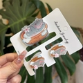 Three-piece acrylic hair clip set with cute cartoon hippo and pink floral patterns - Bathtub Flower Hippo Clip 3PCS Set