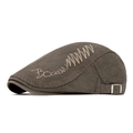 Coffee brown vintage cotton newsboy cap with embroidery and adjustable metal buckle - Adjustable / Army Green