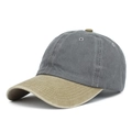 Grey and tan washed cotton baseball cap with a curved brim and a six-panel design - Adjustable / Khaki Brim + Grey