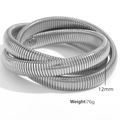 Three-layer silver polished stainless steel snake chain bangle, 12mm width, 76g weight - SZ04 3-Layer / Steel