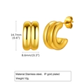 Detail showing 14.7mm by 8.6mm dimensions for gold double C-shaped stainless steel earrings - Gold