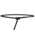 Cintura sottile in pelle nera da donna con elegante chiusura a nodo e design minimalista - Nero