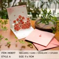 3D pop-up pink rose greeting card set with matching envelope and sticker 11x11cm - HK8017-Style A