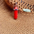 Pendentif hexagonal en turquoise rouge naturelle avec fermoir argenté vintage - Turquoise Rouge