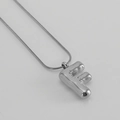 Balloon style letter F pendant in silver stainless steel with thin snake chain necklace - Letter F [Steel]