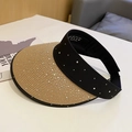 Women's summer straw visor hat with rhinestone embellishments for sun protection - Rhinestone Wide Brim Visor / Dark Khaki