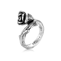 Retro silver rose flower open ring with vintage oxidized finish and S925 engraving - Vintage Rose