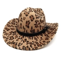 Cappello da cowboy leopardato classico con fascia in pelle nera e tesa larga da sole - M (56-58cm) / Stampa leopardata