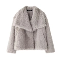 Chaqueta corta de piel sintética gris claro con solapa grande y brillo suave - XS / Gris claro