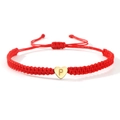 Red nylon braided bracelet with gold heart charm engraved with the letter P - Gold Heart-P / Red