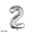 Glossy 32-inch silver number 2 foil balloon for birthday party and event decoration - Number 2 / Silver