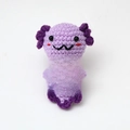 Handmade purple knitted axolotl plush doll with inspirational message card - Mermaid Axolotl Light Purple Body Dark Purple A Card