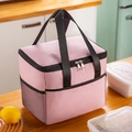 Pink waterproof oxford lunch bag with double handles and mesh pocket for picnic use - Pink