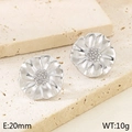 Silver petal-shaped 18K gold stainless steel earrings with textured floral design - Style H Daisy Flower (KE114948-KFC)