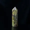 Polished Dragon Blood Jasper crystal hexagonal point with green and red mineral textures - Dragon Blood Stone / Single Point 4-5cm