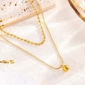 Elegant double-layered gold necklace with beaded chain and polished sphere pendant - Double Layer Round Bead Chain / Gold