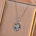 Silver necklace with rose flower engraving and iridescent shell pendant on satin - Silver Plated Shell Rose Necklace