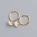Golden S925 silver hoop earrings with marquise zircon leaf drop charms for women - Price per Pair / Gold