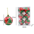 6cm red and green hand-painted Christmas tree ornaments with white glitter in 6-pack - B-Tree Pattern