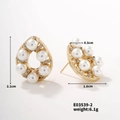 Detailed view of gold pearl rhinestone drop earrings with dimensions 2.1cm by 1.6cm - Hollow Teardrop Style (E03539-2)