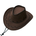 Classic dark brown western cowboy hat with black decorative stitching and windproof rope - Dark Coffee