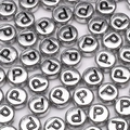 Silver metallic acrylic 4x7mm flat round beads with letter P for DIY jewelry - Letter P