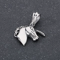 Polished silver stainless steel unicorn head pendant with detailed mane and spiral horn - Unicorn Head (KP80021-BD) / 28*26mm