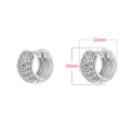 Macro shot of silver hoop earrings with clear cubic zirconia pavé detailing and dimensions - VE1457 (10mmx11mm) / White Gold