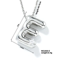 Macro view of silver balloon-style letter E pendant with white zircon and size details - Letter E (N01068-E)