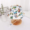 Cappello da pescatore per bambini in cotone con stampe di veicoli da costruzione - Escavatore (Bianco)