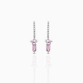 Pink gemstone drop earrings with silver finish and white zircon pave setting - Flower Gemstone (EH00717) / White K/Silver