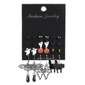 Halloween earring set with black cats, pumpkins, and ghosts on a jewelry card - Gun Black/White K N-239