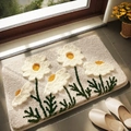 Plush bathroom mat with 3D green floral daisy patterns on cream background - 40*60cm / Small Daisy