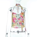 Close-up of colorful floral print halter top with vibrant red and yellow textile patterns - S / Yellow Floral