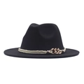 Chapeau fedora en feutre noir pour femme avec corde tressée beige et boucle en métal doré - M (56-58cm) / Noir