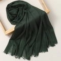 Dark green cotton linen scarf with pleated texture and frayed edges on wooden frame - 180*100cm / Dark Green (TH39-38)