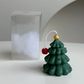 Mini Christmas tree candle in forest green with red dots in a clear gift box - Mini Hand-painted Tree-Green Yellow Top