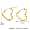 Detailed size view of gold stainless steel heart hoop earrings with hammered texture - Textured Heart Gold Earrings