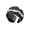 Anillo ancho de plata S925 con textura de papel de aluminio bicolor negro y plata - Abierto Ajustable / Negro + Plata