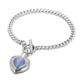 Bracelet en acier argenté avec fermoir OT et pendentif cœur en pierre œil de chat bleue - Bracelet en Acier avec Pierre Oeil de Chat Bleue (KB113948-Z)