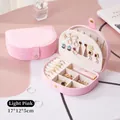 Light pink semi-circle jewelry organizer box with litchi grain faux leather exterior - Pink
