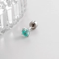 Delicate silver stud earring with turquoise round-cut zircon and screw back closure - 4mm Zircon/0.8x6mm Bar / Pailan (Single Piece)