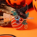 Halloween Kürbis Hexe Besen Brosche mit funkelnden Kristallen in hochwertiger Legierung - Kürbis Hut Besen Combo (WBR274) / KC Gold